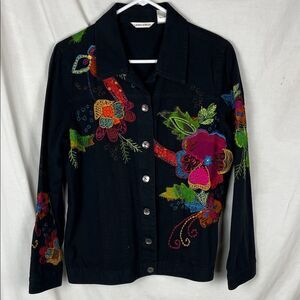 Laura Ashley Floral Embroidered Black Cotton Jacket